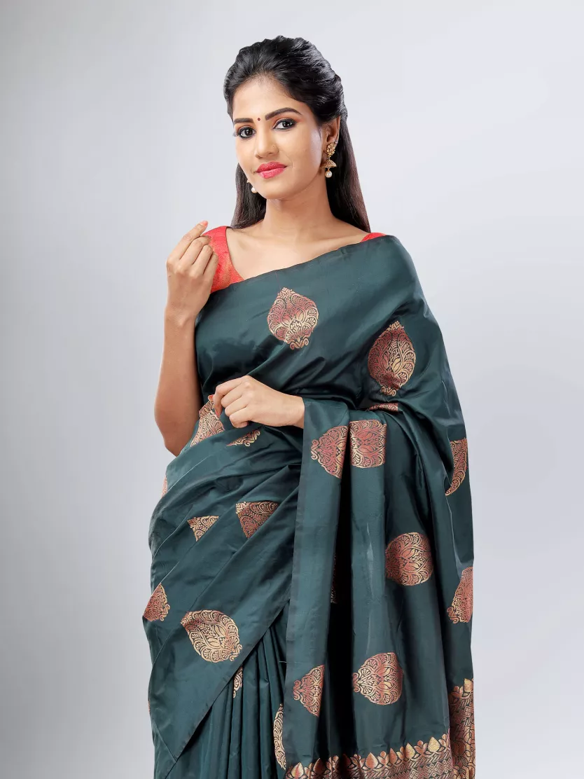 Semi BANARAS PURE ORGANZA RICH PALLU SAREE With CONTRAST BLOUSE 16545N –  Griiham