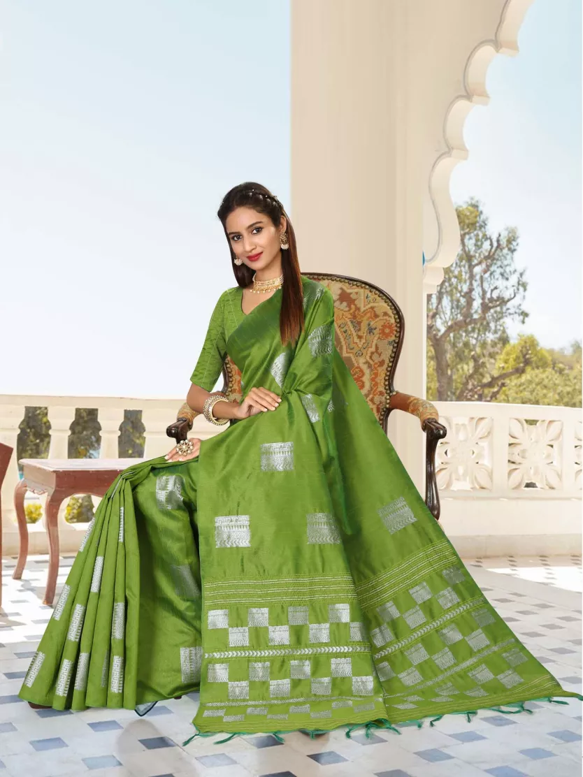 Olive green cotton saree with blouse | Saree models, Party wear sarees, Cotton  sarees online shopping