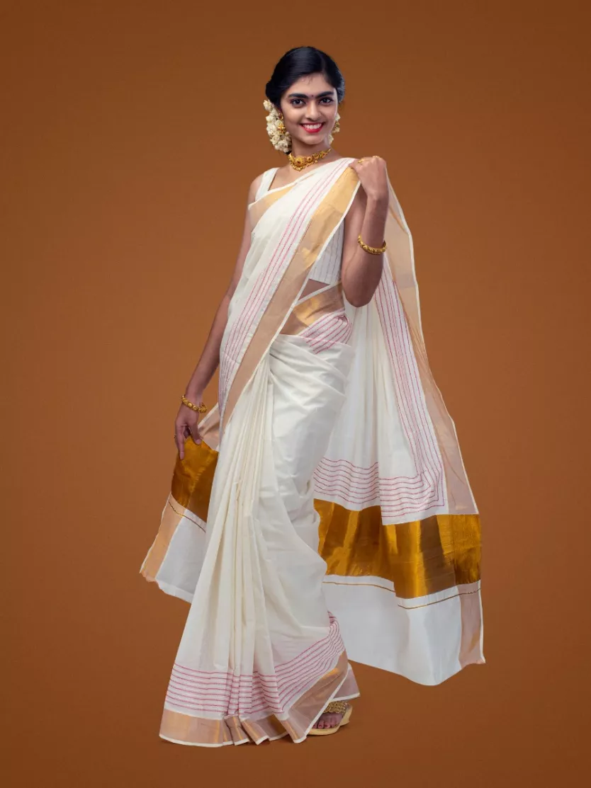 Kerala Jolly Silks Bridal Sarees Cream With Golden Zari And Extra