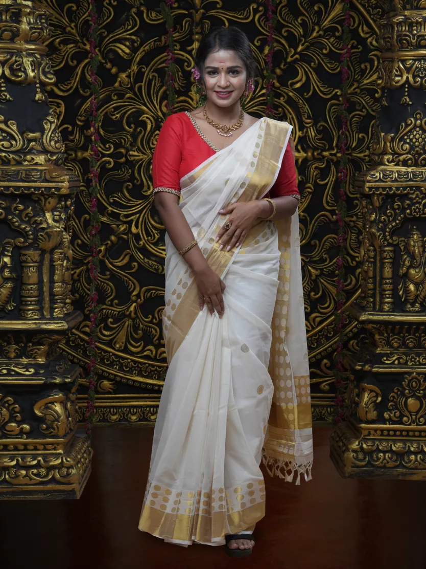 Dual Border Classic Kerala Set Saree. Jolly Silks The Destination Of Silks Online shopping site Jolly Silks