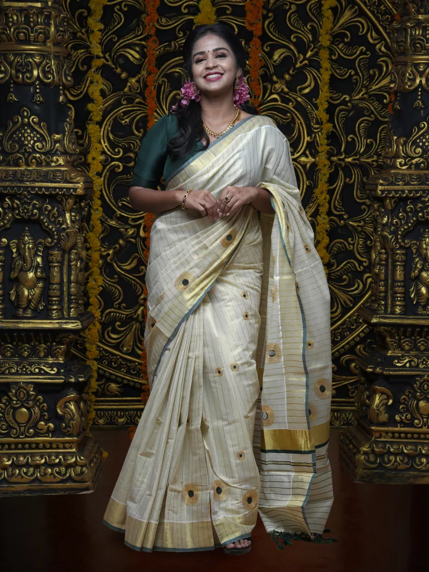 Bridal Wear Jolly Silks Bridal Sarees All-Over Stripes And Butta