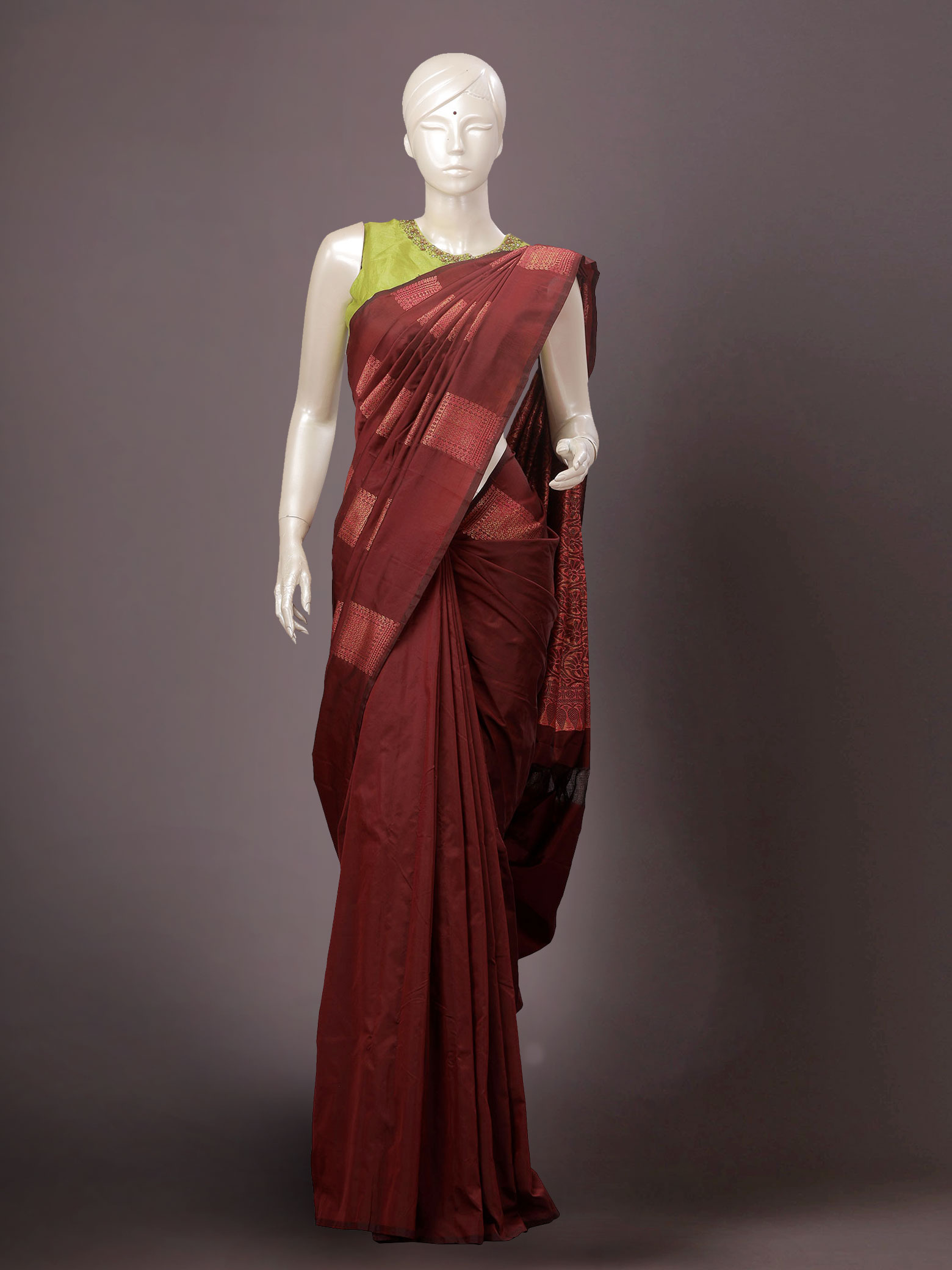 Sangria silk saree set with hand embroidered delicate sequined leaf mo –  Kora India