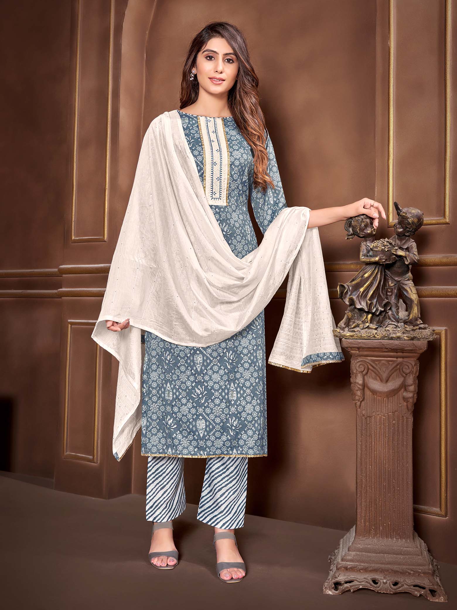 Ash Blue Colour With Printed Churidhar Material. Jolly Silks The Destination Of Silks Online shopping site Jolly Silks